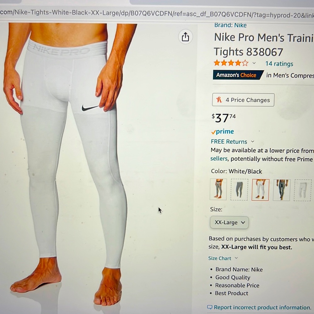 Nike Pro Mens Training Tights 3/4 length XL New